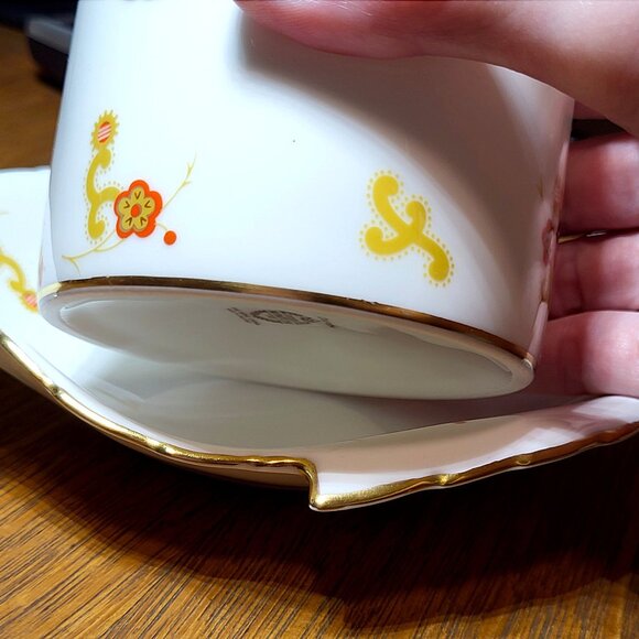 Minton Oberon Bone China Leaf Trinket Dish & Mustard Jar White, Orange & Gold - Picture 7 of 14